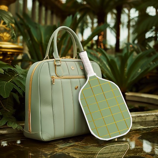 Elegant Goud Grid en Sage Green Pickleball Paddle