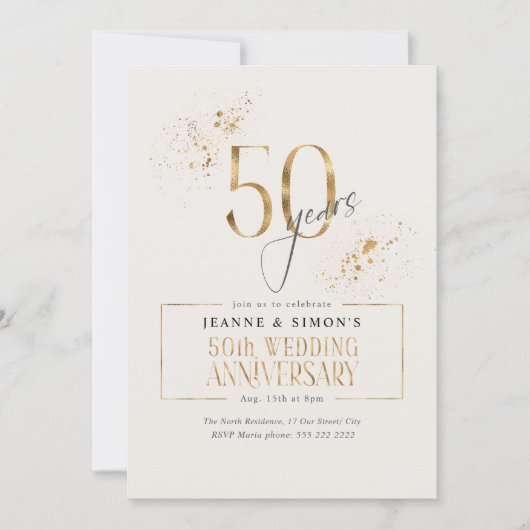 Elegant Goud & Grijs Bloemen 50ste Jubileum ID1169 Kaart (Voorkant)