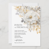 Elegant Goud Grijs Goud Bloemen Wassen QR code Kaart (Voorkant)