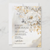 Elegant Goud Grijs Goud Bloemen Wassen QR code Kaart (Voorkant)