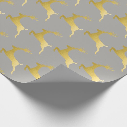 Elegant Goud Grijs Kerstmis Rendier Patroon Cadeaupapier (Hoek)