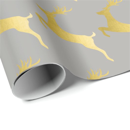 Elegant Goud Grijs Kerstmis Rendier Patroon Cadeaupapier (Rol Hoek)