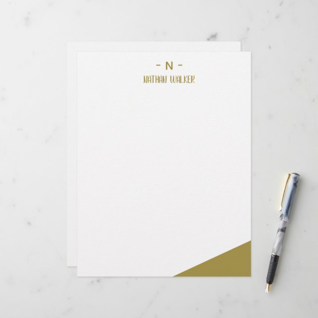 Elegant Goud & Grijs Monogram I Minimalistisch Ele Briefhoofd (Voorkant / Achterkant in situ)