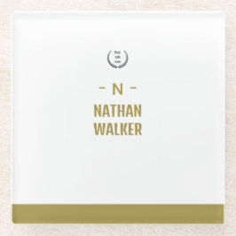 Elegant Goud & Grijs Monogram I Minimalistisch Ele Glazen Onderzetter