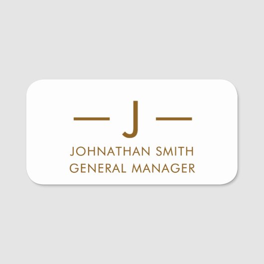 Elegant Goud-Grijs Monogram Moderne Identiteit Des Naamplaatje (Voorkant)