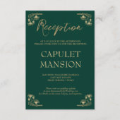 Elegant goud & groen Art Deco bruiloft receptie Informatiekaartje (Voorkant)