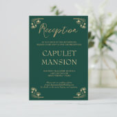 Elegant goud & groen Art Deco bruiloft receptie Informatiekaartje (Staand voorkant)