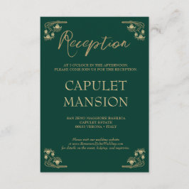 Elegant goud & groen Art Deco bruiloft receptie Informatiekaartje