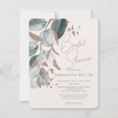 Elegant Goud Groen Bladeren Bruids Douche Uitnodig Kaart (Voorkant)