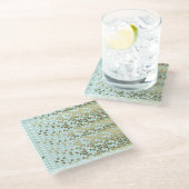 Elegant Goud Groen Bladpatroon Glazen Onderzetter (Schuin)