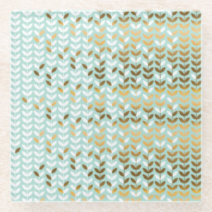 Elegant Goud Groen Bladpatroon Glazen Onderzetter