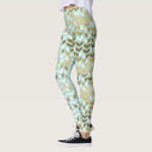 Elegant Goud Groen Bladpatroon Leggings (Links)