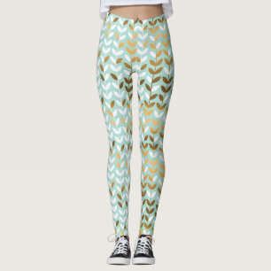 Elegant Goud Groen Bladpatroon Leggings