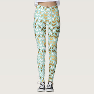 Elegant Goud Groen Bladpatroon Leggings
