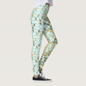 Elegant Goud Groen Bladpatroon Leggings (Rechts)