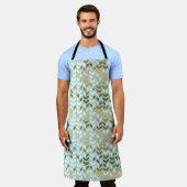 Elegant Goud Groen Bladpatroon Schort (Gedragen)