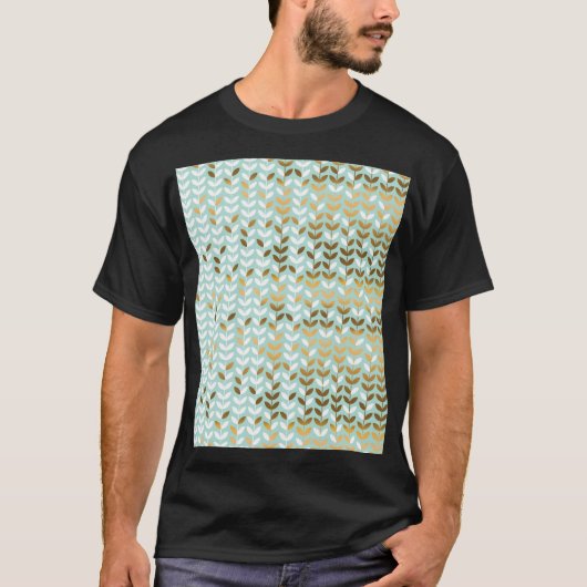 Elegant Goud Groen Bladpatroon T-shirt (Voorkant)