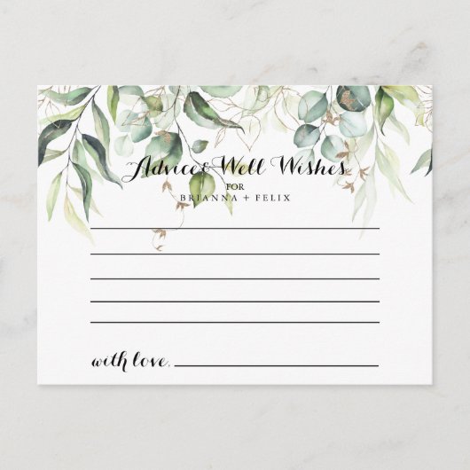 Elegant Goud Groen Bruiloft Advies Kaart (Voorkant)