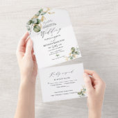 Elegant Goud Groen Bruiloft All In One Uitnodiging (Afscheurbaar)