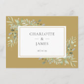Elegant Goud Groen Bruiloft Details Informatie Informatiekaartje (Achterkant)