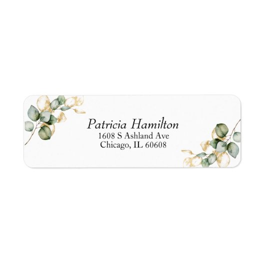 Elegant Goud Groen Bruiloft Etiket (Voorkant)