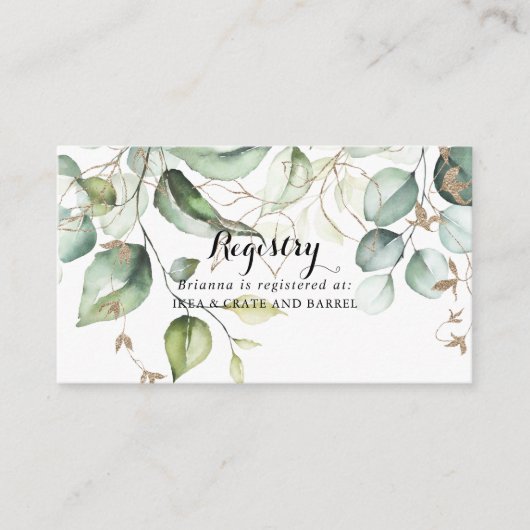 Elegant Goud Groen Bruiloft Gift Registry Informatiekaartje (Voorkant)