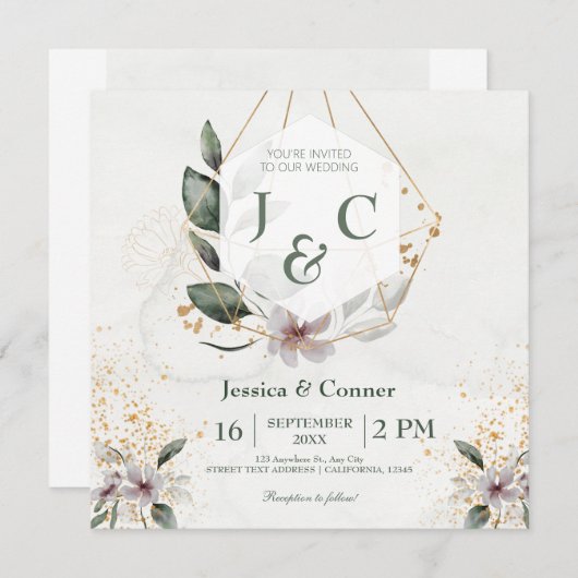 Elegant Goud Groen Bruiloft Kaart (Voorkant / Achterkant)