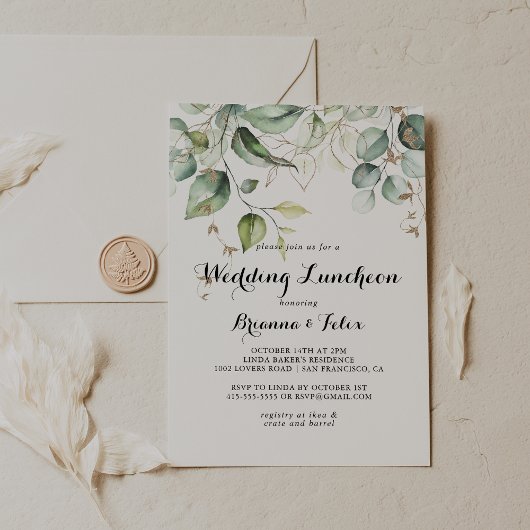 Elegant Goud Groen Bruiloft Luncheon Vrijgezellenf Kaart