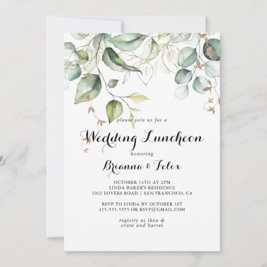 Elegant Goud Groen Bruiloft Luncheon Vrijgezellenf Kaart (Voorkant)