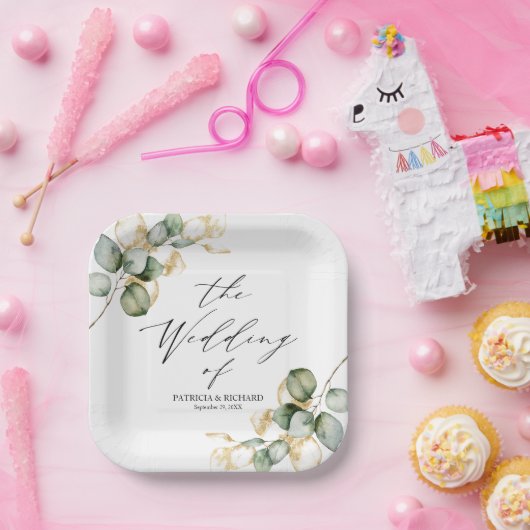 Elegant Goud Groen Bruiloft Papieren Bordje (Feest)