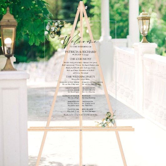 Elegant goud groen bruiloft programma acryl bord