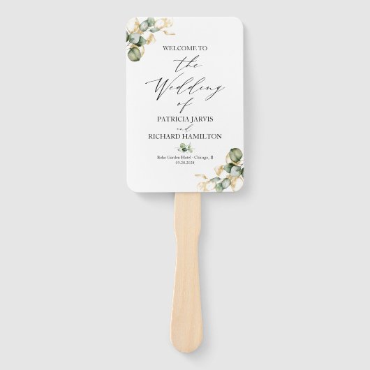 Elegant goud groen bruiloft programma handwaaier (Voorkant)