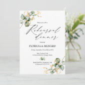 Elegant Goud Groen Bruiloft Repetitie Diner Kaart (Staand voorkant)