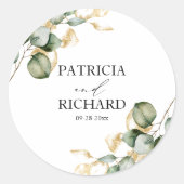 Elegant Goud Groen Bruiloft Ronde Sticker (Voorkant)
