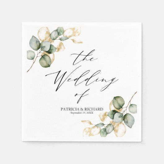 Elegant Goud Groen Bruiloft Servet (Voorkant)