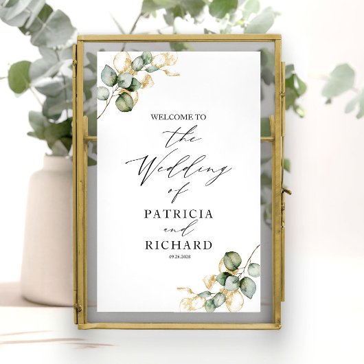 Elegant Goud Groen Bruiloft Welkom Poster