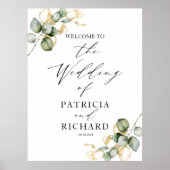 Elegant Goud Groen Bruiloft Welkom Poster (Voorkant)