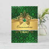 Elegant Goud Groen Damast Quinceanera Uitnodigen Kaart (Staand voorkant)