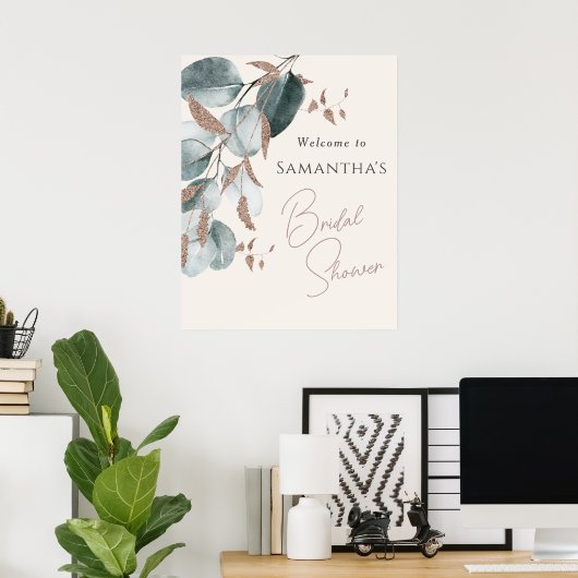 Elegant Goud Groen Glitterende Bladeren Bruidsdouc Poster (Thuiskantoor)