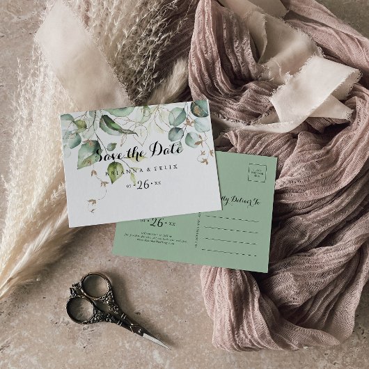 Elegant Goud Groen Horizontaal Save the Date Briefkaart