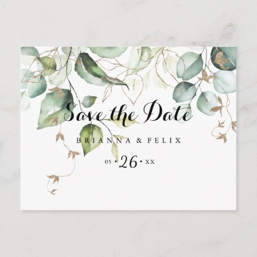 Elegant Goud Groen Horizontaal Save the Date Briefkaart (Voorkant)