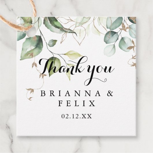 Elegant Goud Groen Kalligrafie Bruiloft Bedankjes Labels (Voorkant)