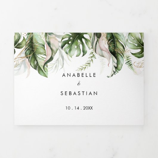 Elegant Goud Groen Kalligrafie Bruiloft Drieluik Uitnodiging (Cover)