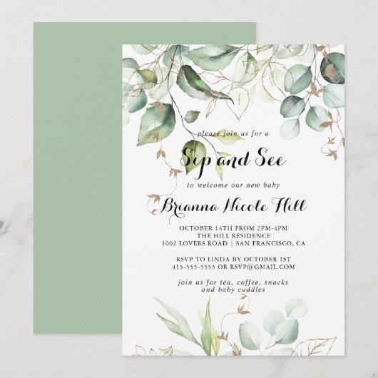 Elegant Goud Groen Kalligrafie Snip en zie Kaart (Voorkant / Achterkant)