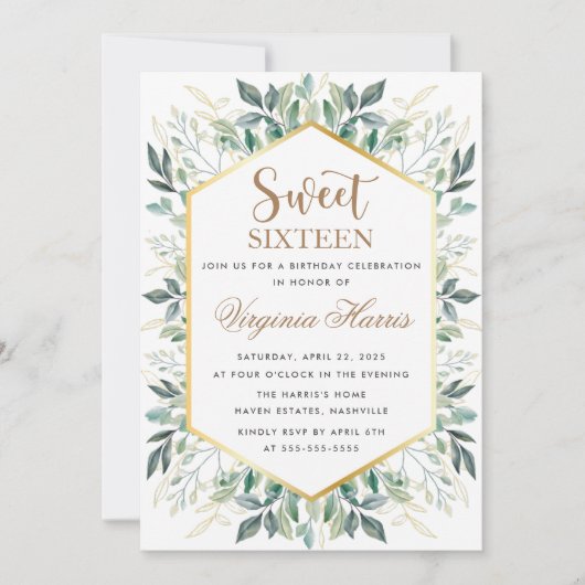 Elegant Goud Groen Lief Zestien 16 Verjaardag Kaart (Voorkant)