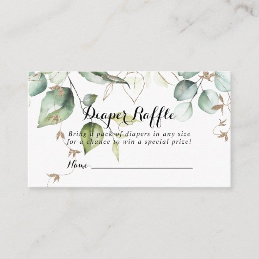 Elegant Goud Groen Luier Raffle Ticket Informatiekaartje (Voorkant)