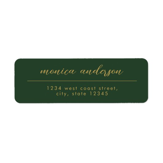 Elegant Goud Groen Minimalistisch Script Naam Etiket (Voorkant)