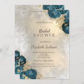 Elegant Goud Groen Rozen Bruidsdouche Uitnodiging (Voorkant / Achterkant)