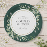 Elegant Goud Groen Smaragd Groene Koppels Douche Papieren Bordje<br><div class="desc">Met delicate waterverf groen blad op een smaragdgroene achtergrond,  kan dit chique botanische paren douchepapier bord worden gepersonaliseerd met uw speciale evenementgegevens. Ontworpen door Thisnotme©</div>