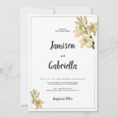 Elegant goud groen wit lelie bloem bruiloft kaart (Voorkant)